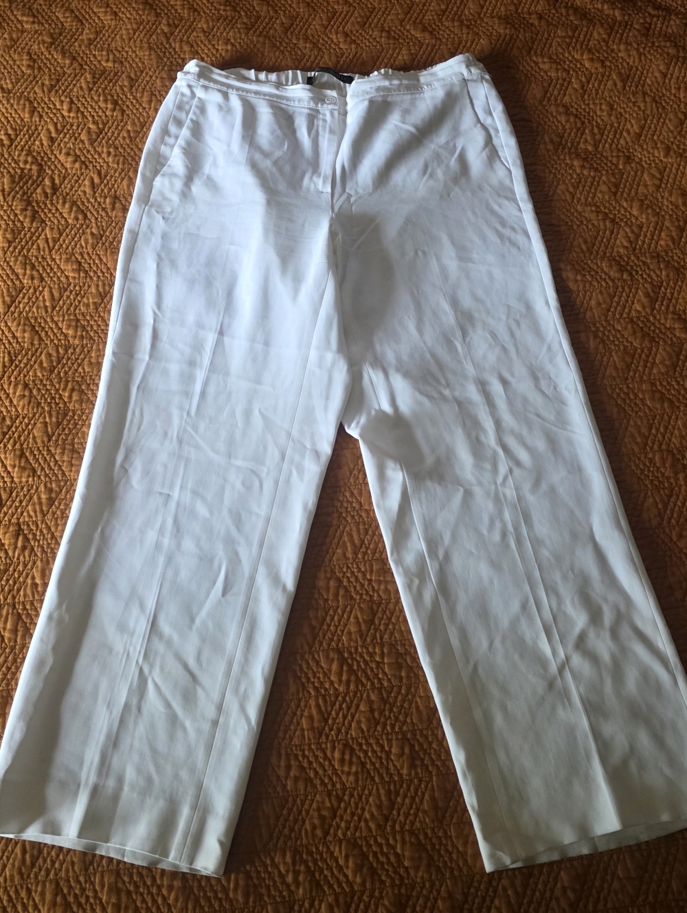 Marina Rinaldi Cropped/Petite Wide-Leg White Trousers size 16 Or 16 Petite